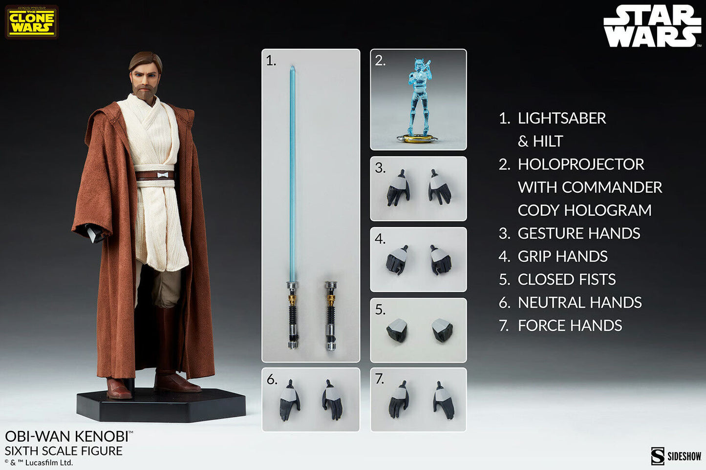 Sideshow Collectibles Obi-Wan Kenobi Sixth Scale 1:6 Figure Star Wars Clone Wars