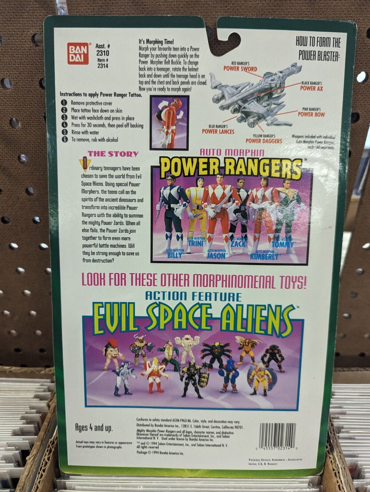 1994 Auto Morphin Power Rangers Set Of 5 Figures Bandai