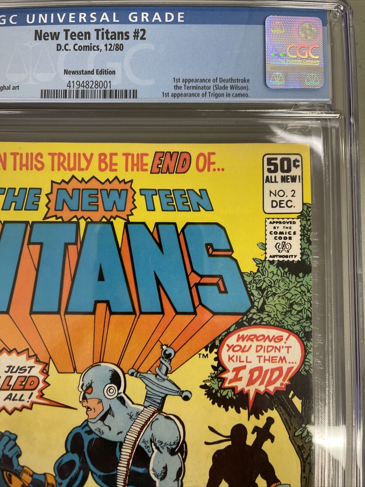 The New Teen Titans 2 CGC 8.5 1st Deathstroke White Pages Newsstand Edition