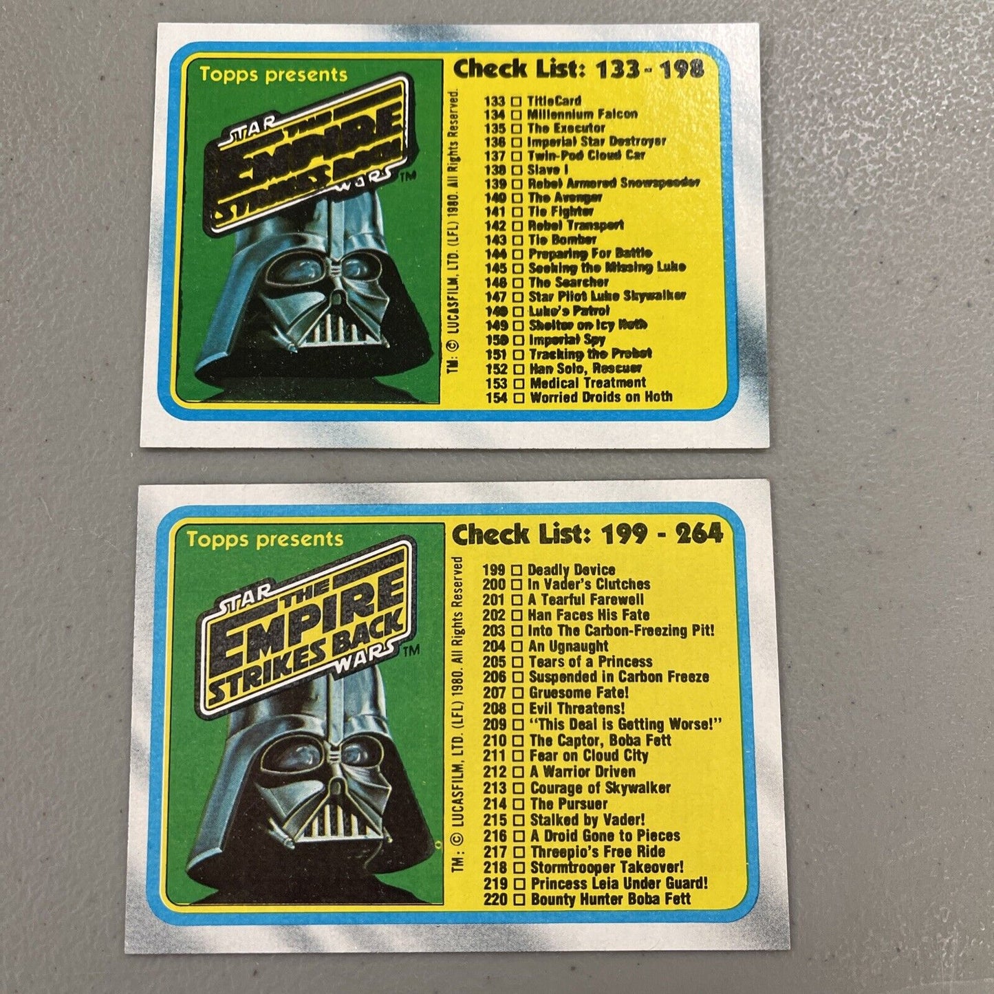 Star Wars The Empire Strikes Back Trading Card Set 133-264 Series 2 Complete