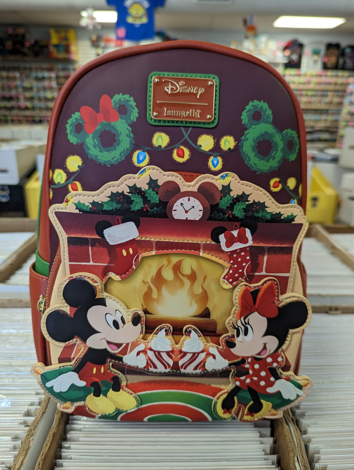 Loungefly Mickey Mouse Minnie Hot Cocoa Fireplace Mini Backpack
